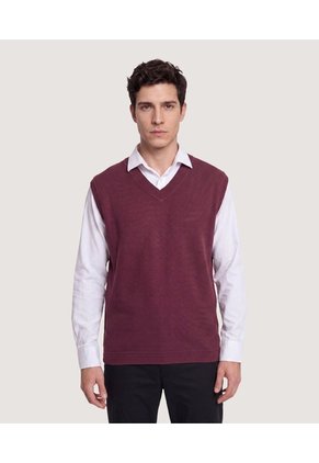 Chaleco Texturizado Cuello V Para Hombre Vino Ostu