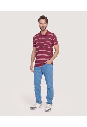 Polo Piqué A Rayas Con Bolsillo Para Hombre Vino Ostu
