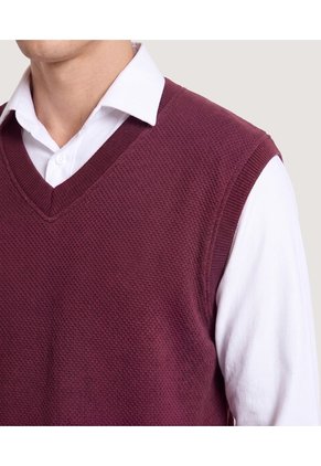 Chaleco Texturizado Cuello V Para Hombre Vino Ostu