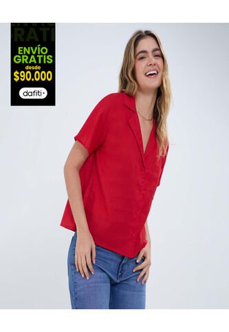 Camisa Para Mujer Manga Corta Color Vino Marca Ostu #40010267 Ostu