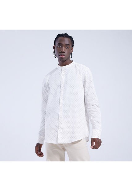 Camisa Para Hombre Manga Larga Sin Bolsillo Cuello Neru Color Blanco Marca Ostu #60010593