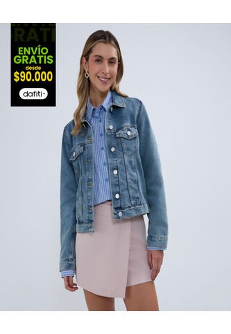 Chaqueta Para Mujer Trucker Color Azul Medio Marca Ostu #40080229 Ostu