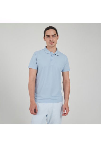 Polo Para Hombre Cuello Tejido Sin Bolsillo Color Azul Claro Marca Ostu #60110584