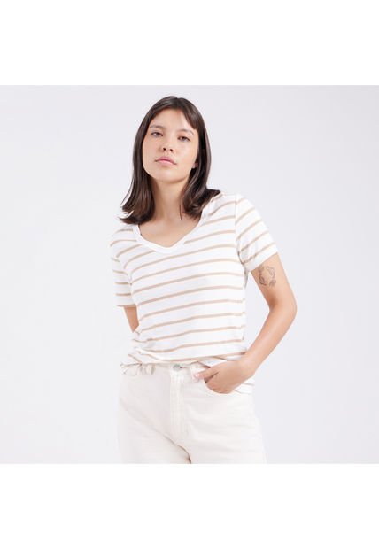 Camiseta Para Mujer Manga Corta Color Beige Marca Ostu #40091851