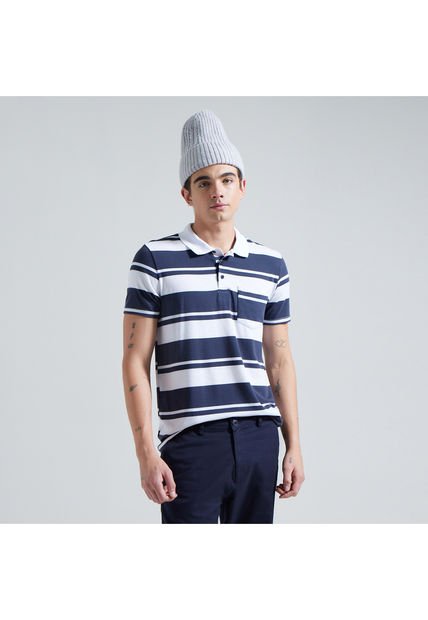 Polo Para Hombre Cuello Tejido Con Bolsillo Color Azul  Marca Ostu #60110537