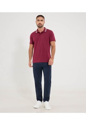 Polo Para Hombre Cuello Tejido Sin Bolsillo Color Vino Marca Ostu #60110837