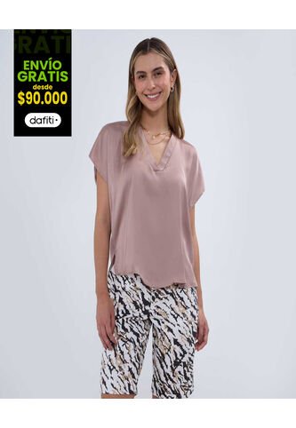 Blusa Para Mujer Manga Corta Color Café  Marca Ostu #40121049 Ostu