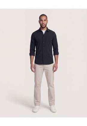 Camisa  Para Hombre Manga Larga Sin Bolsillo Cuello C Color Negro Marca Ostu #60010915