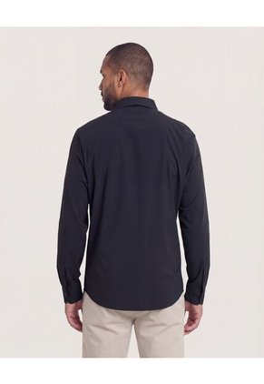 Camisa  Para Hombre Manga Larga Sin Bolsillo Cuello C Color Negro Marca Ostu #60010915