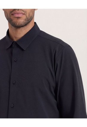 Camisa  Para Hombre Manga Larga Sin Bolsillo Cuello C Color Negro Marca Ostu #60010915