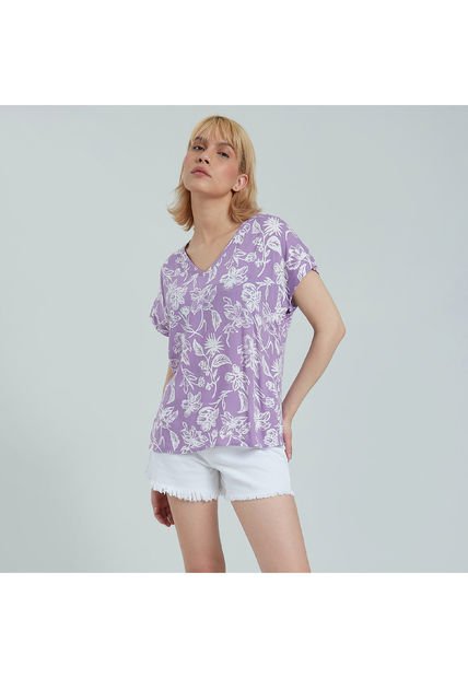Blusa Para Mujer Manga Corta Color Lila  Marca Ostu #40120896