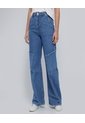 Jean Para Mujer Wide Leg Cargo Color Azul Medio Marca Ostu #40160406 de Ostu
