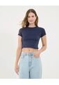 Crop Top Para Mujer Manga Corta Color Azul  Marca Ostu #40092150 de Ostu