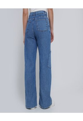Jean Para Mujer Wide Leg Cargo Color Azul Medio Marca Ostu #40160406