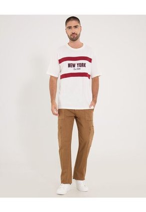 Camiseta  Para Hombre Manga Corta Cuello Redondo Color Crema Marca Ostu #60091835