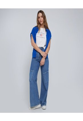 Jean Para Mujer Wide Leg Cargo Color Azul Medio Marca Ostu #40160406