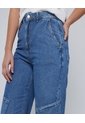 Jean Para Mujer Wide Leg Cargo Color Azul Medio Marca Ostu #40160406 de Ostu