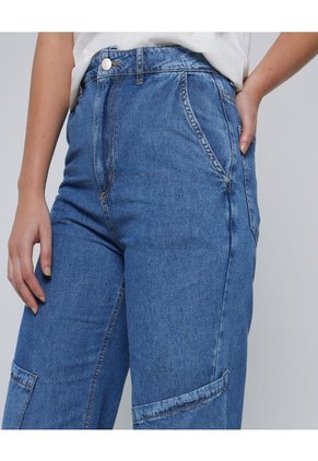 Jean Para Mujer Wide Leg Cargo Color Azul Medio Marca Ostu #40160406