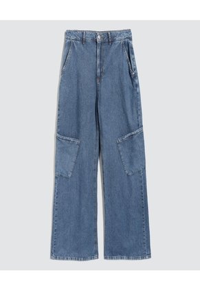 Jean Para Mujer Wide Leg Cargo Color Azul Medio Marca Ostu #40160406