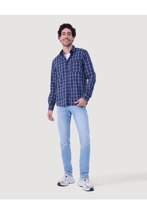 Camisa Para Hombre Manga Larga Con Bolsillo Color Azul  Marca Ostu #60010752