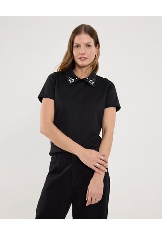 Polo Para Mujer Manga Corta Color Negro Marca Ostu #40110182 Ostu