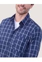Camisa Para Hombre Manga Larga Con Bolsillo Color Azul  Marca Ostu #60010752 de Ostu