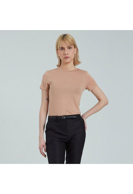 Camiseta Para Mujer Manga Corta Color Café  Marca Ostu #40091849