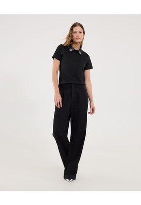Polo Para Mujer Manga Corta Color Negro Marca Ostu #40110182