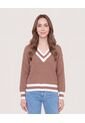 Saco Tejido Con Detalle En V  Para Mujer Café Ostu de Ostu