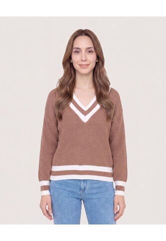 Saco Tejido Con Detalle En V  Para Mujer Café Ostu Ostu