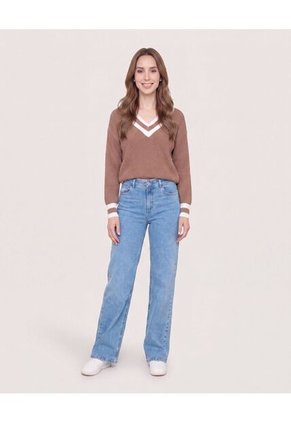 Saco Tejido Con Detalle En V  Para Mujer Café Ostu