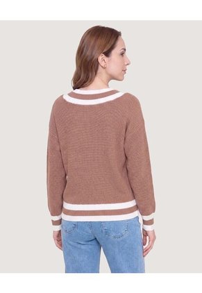 Saco Tejido Con Detalle En V  Para Mujer Café Ostu