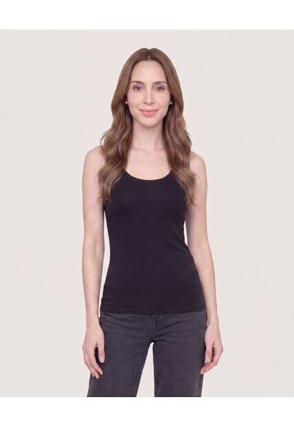 Camiseta Básica Tipo Tank  Para Mujer Negro Ostu