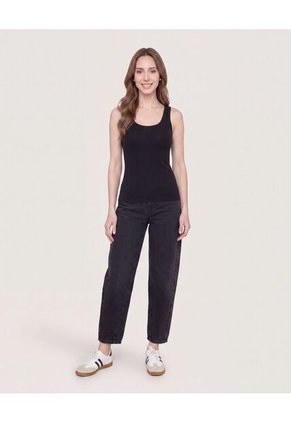 Camiseta Básica Tipo Tank  Para Mujer Negro Ostu