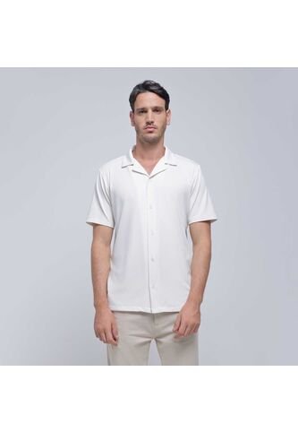 Camisa Para Hombre Manga Corta Sin Bolsillo Color Crema Marca Ostu #60010737 Ostu