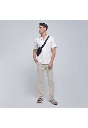 Camisa Para Hombre Manga Corta Sin Bolsillo Color Crema Marca Ostu #60010737