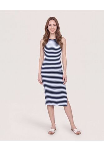 Vestido Midi Rayas  Para Mujer Azul Ostu Ostu