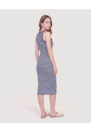 Vestido Midi Rayas  Para Mujer Azul Ostu