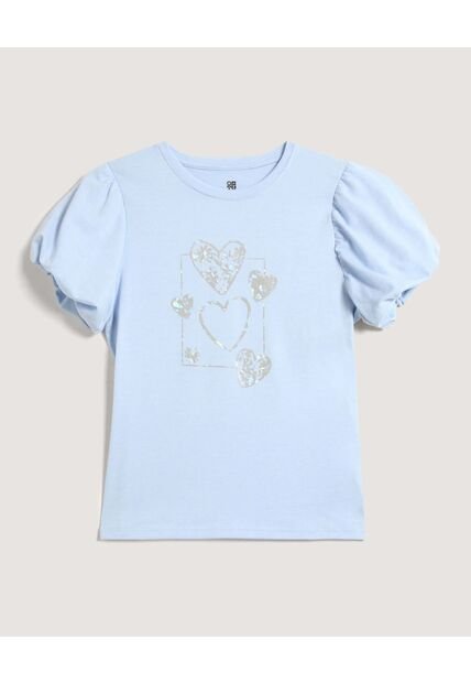 Camiseta Infantil Niña Manga Corta Cuello Redondo Color Celeste Marca Ostu #90090325