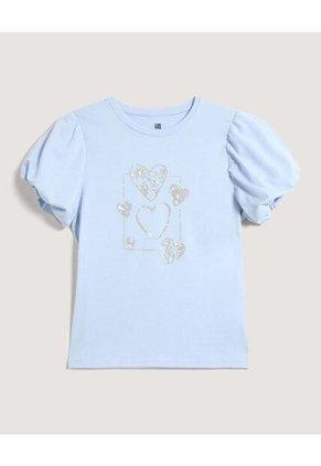 Camiseta Infantil Niña Manga Corta Cuello Redondo Color Celeste Marca Ostu #90090325