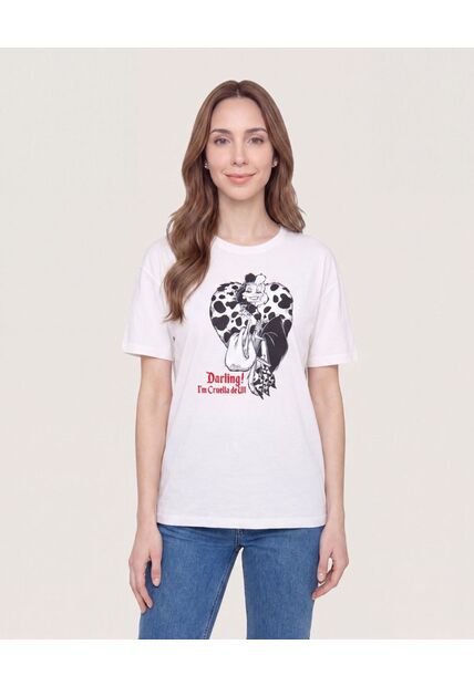 Camiseta Relaxed Con Screen Cruella  Para Mujer Crema Ostu