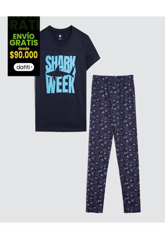 Pijama Para Niño M/C P/L Color Azul  Marca Ostu #80040093 Ostu