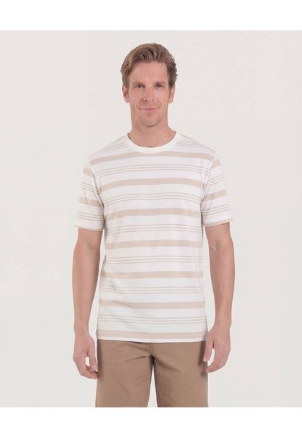 Camiseta  Para Hombre Manga Corta Cuello Redondo Color Arena Marca Ostu #60091811
