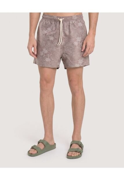 Pantaloneta De Baño Estampada  Para Hombre Café Ostu