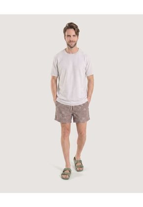 Pantaloneta De Baño Estampada  Para Hombre Café Ostu