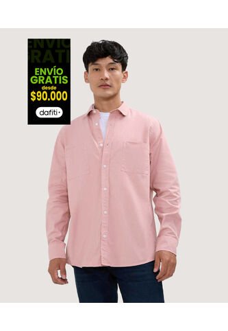 Camisa Para Hombre Manga Larga Con Bolsillo Color Rosado  Marca Ostu #60010679 Ostu