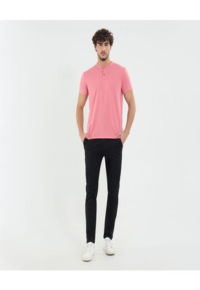Camiseta Para Hombre Manga Corta Cuello Henley Color Coral Marca Ostu #60091669