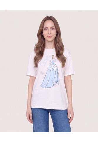 Camiseta Relaxed Con Screen Cenicienta   Para Mujer Crema Ostu Ostu