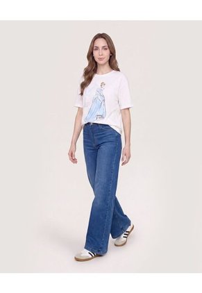 Camiseta Relaxed Con Screen Cenicienta   Para Mujer Crema Ostu