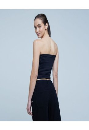 Crop Top Para Mujer Manga Sisa Color Negro Marca Ostu #40092024